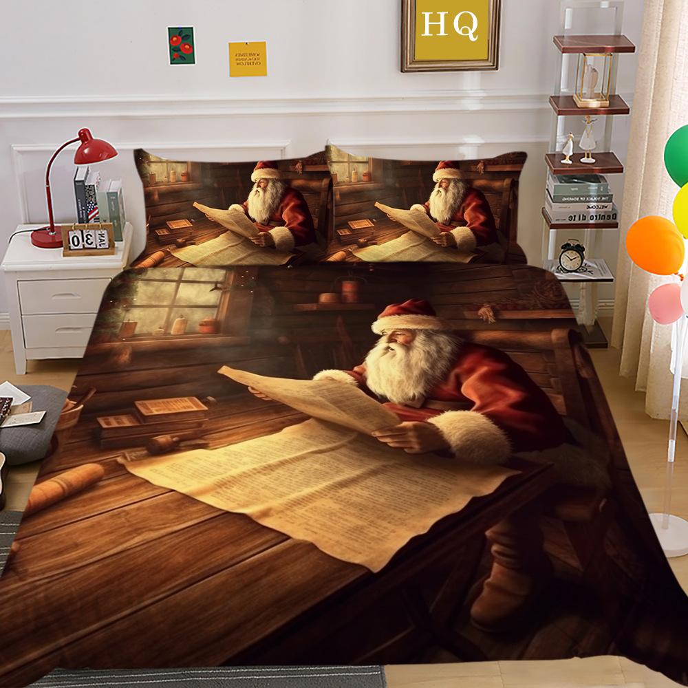 Weihnachtsdruck 3D-Druck Polyester Kissenbezug Bettbezug Zwei- oder Dreiteiliges Set