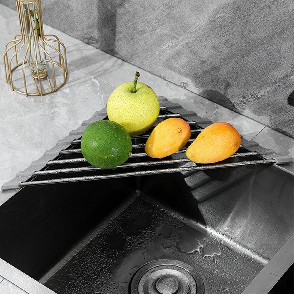 Foldable Stainless Steel Dish Drying Rack Sink Roll-Up Drainer Mat Multi-Function Kitchen Draining Basket