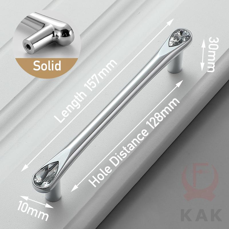 KAK Bright Chrome Furniture Handles Crystal Kitchen Cabinet Handle Zinc Alloy Wardrobe Door Pulls Solid Decorative Door Hardware