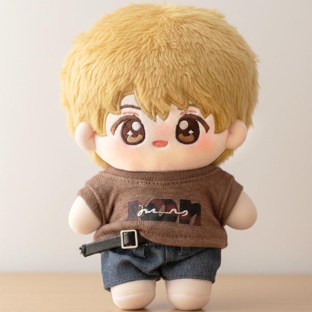 10cm Plush Toy Set (Brown) Graphic T-Shirt, Pants, and Belt Set, Perfect for Kigurumi, Otaku, and Otaku Fans, Dolls, Mascots, and Kpop Dolls [Used]