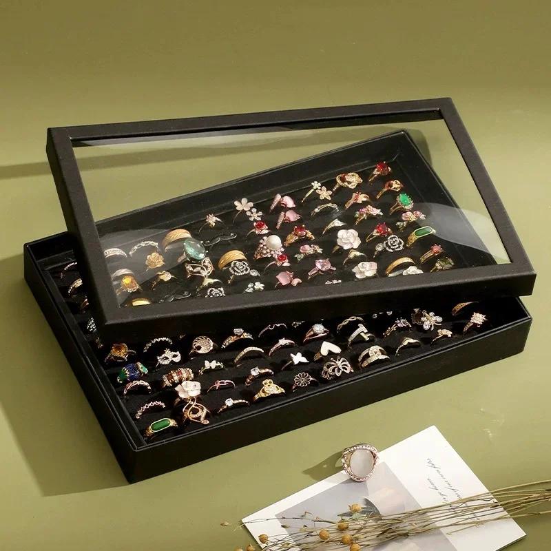 Ring Box, Jewelry Display Box, Dust-proof Transparent Tape Cover Storage Box, Anti-oxidation