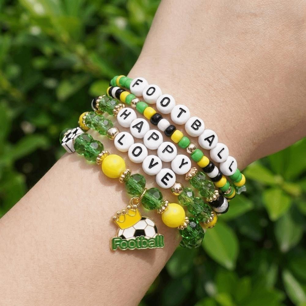 5pcs/set Creative Soccer Fan Stackable Bracelet Shoe Individualistic Bracelet Set Mix-and-match Green Handmade Beaded Hand Chain
