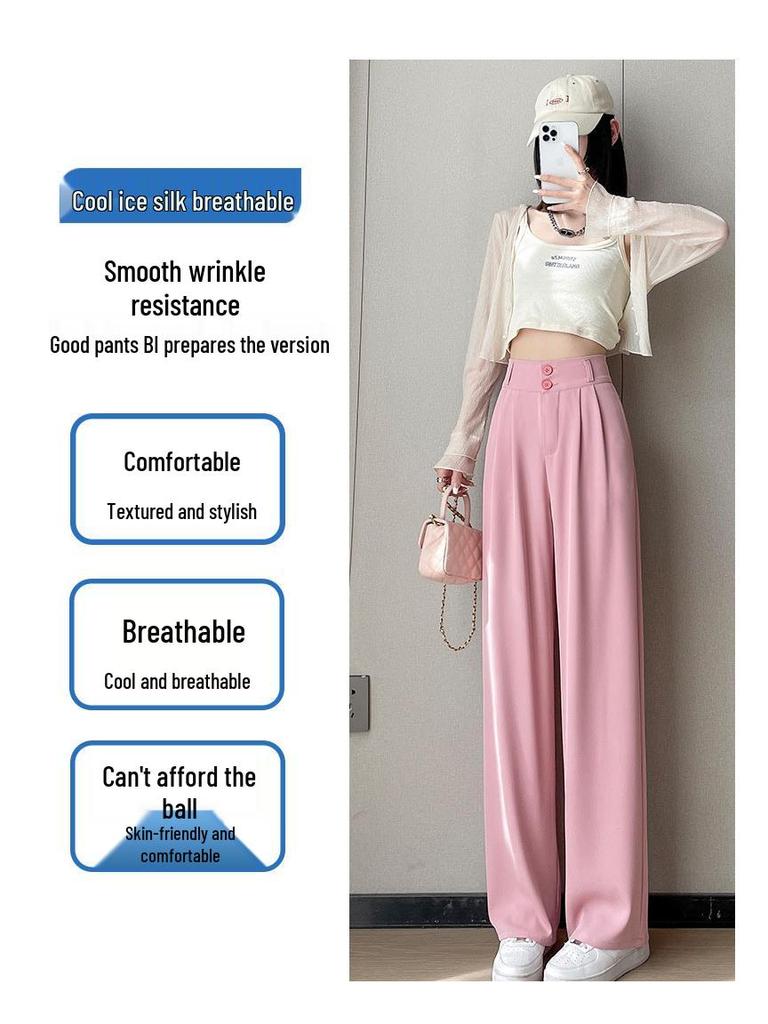 Ice Silk High Waist Chiffon Wide Leg Pants - Women's Summer Korean Style