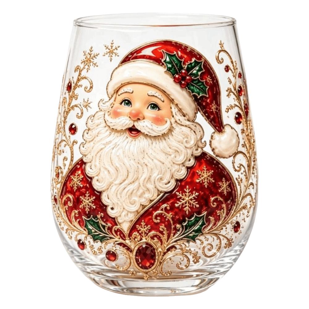 3D Embossed Christmas Wine Glass Reindeer Santa Claus Xmas Glass Cup Tree Snowman Raised Glassware Holiday Table Decor