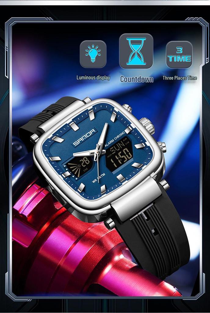 SANDA Men's Multifunctional Waterproof Stopwatch Countdown Watch