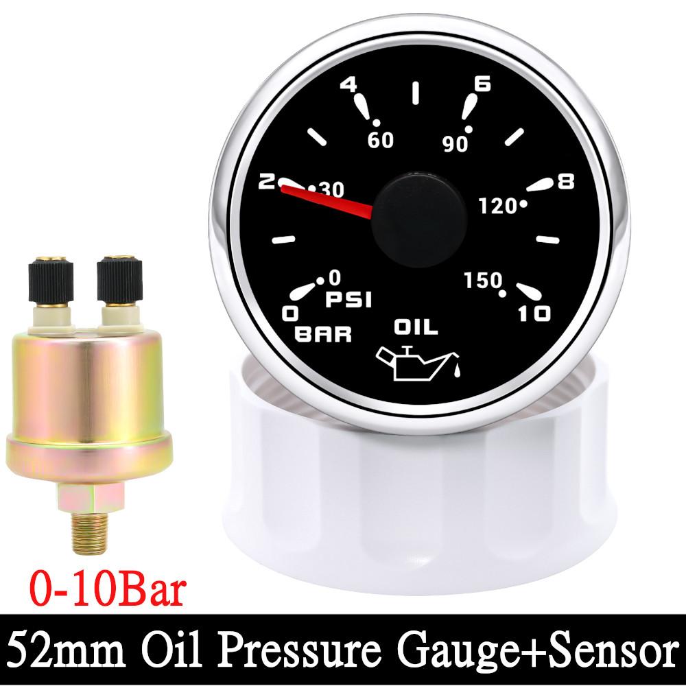 Marine Car Boat 52mm Oil Pressure Gauge+Sensor 0-5Bar 0-10Bar 7 Color Backlight Oil Press Meter Oil Press Indicator 12V/24V
