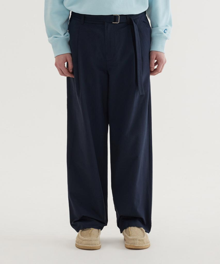 COVERNAT Semi-Wide Cotton Belted Pants Dark Navy