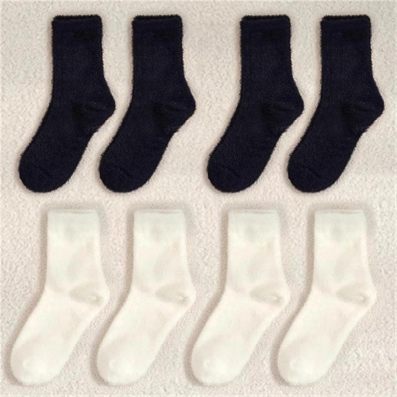 1/2/3/4 Pairs Cute Mink Plush White Black Women Socks Autumn Winter Elastic Thickened Lovely Thermal Coral Velvet Sleep Sock