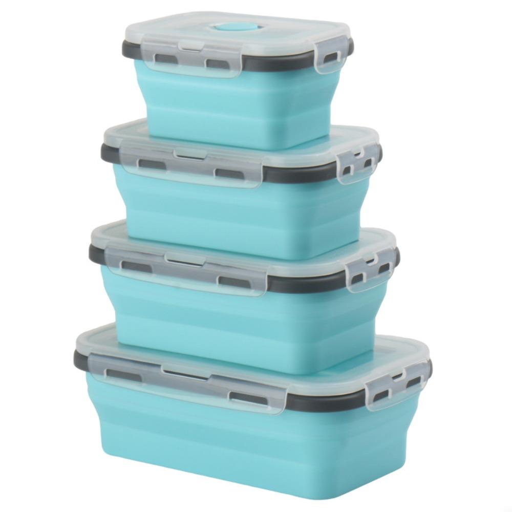 Foldable Silicone Lunch Box Rectangular Bowl with Lids Food Storage Containers Fruit Preservation Boxes Refrigerator Storage Box