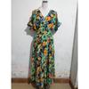 Women's Bohemian Vacation Style Printed Deep V Short-sleeved Dress Cinched Waist Beach Dress