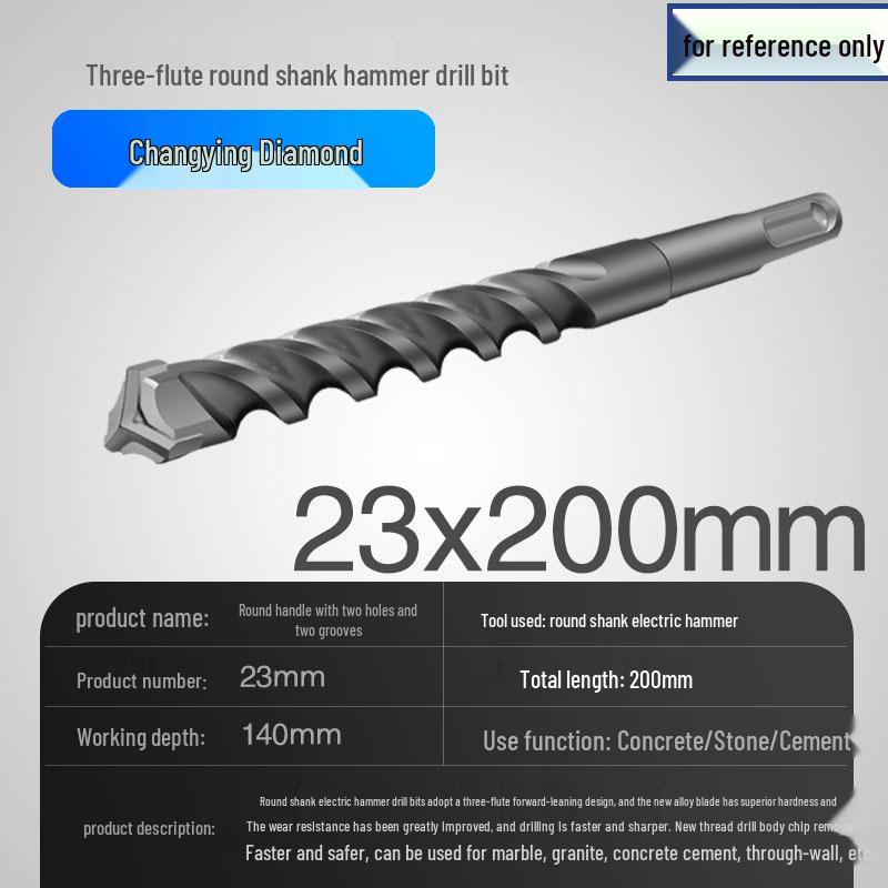 Three-Flute Round & Square Shank Drill Bit for Concrete, Cement, Rebar, Stone, Granite, Marble.