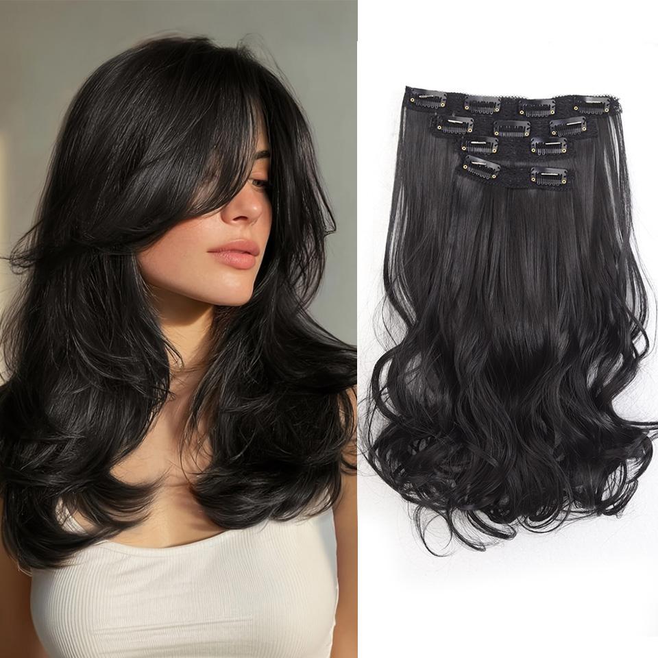 4Pcs Clip In Hair Extensions Invisible Thick Synthetic Hair Clip Extensions for Women Soft and Easy Installation Hair Piece Clip