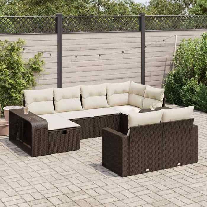 VidaXL Garden Lounge Set 10 Pcs with Brown Wicker Cushions, Outdoor Sofa Set, Sofa Set 3326067