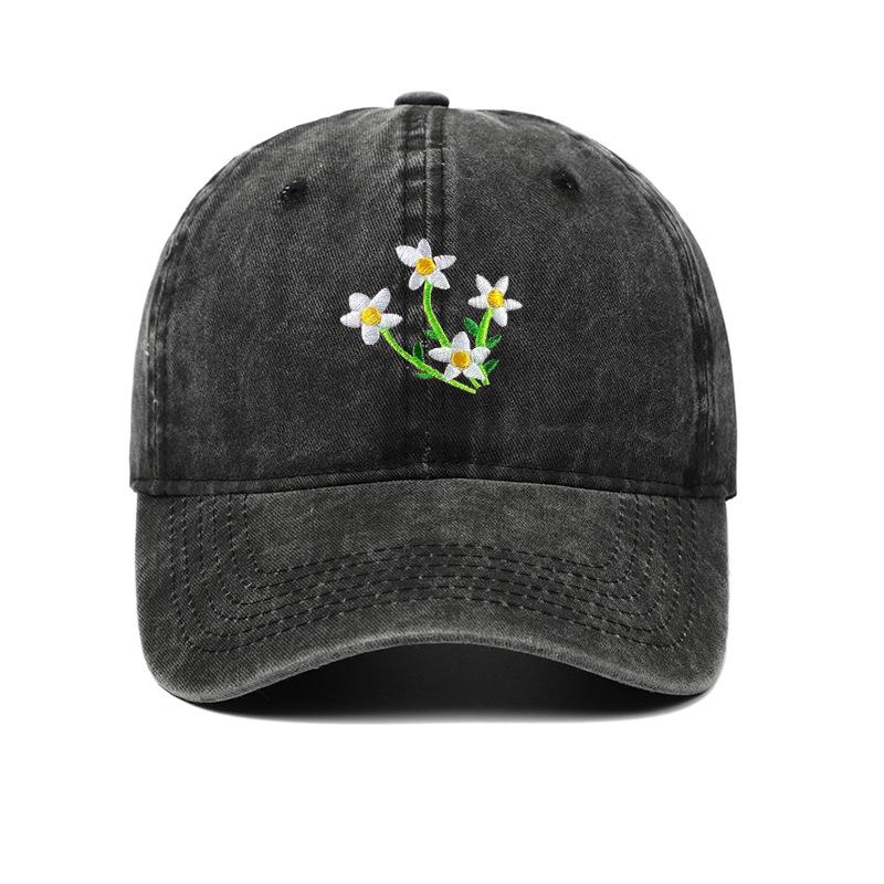 Korean 2025 Floral Embroidered Curved Brim Baseball Cap for Women - Sun Protection & Face Slimming Design
