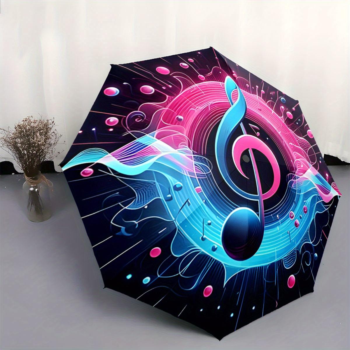 

Automatic Open/Close Umbrella with One-Touch Button - Large Music Note Design (Treble Clef, Pink/Blue/Black/), Compact Folding