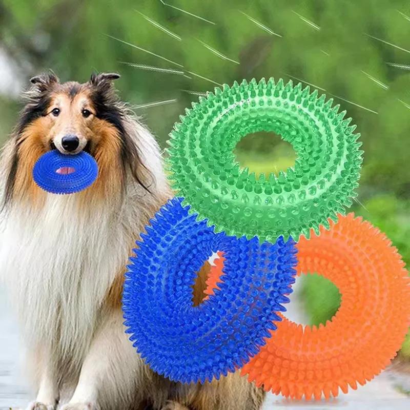 Durable Squeaky Dog Chew Toy for Aggressive Chewers Natural TPR Rubber Puppy Teething Ring Interactive Sound Training