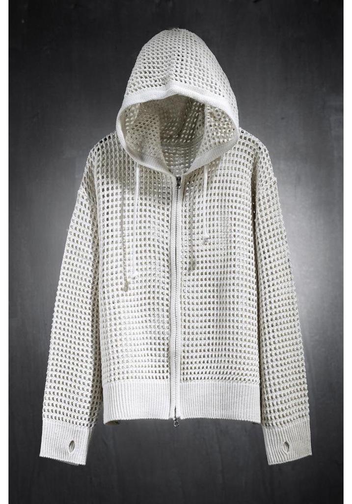 Men's European Mesh Knit Hooded Cardigan Sweater – Sun Protection & Long Sleeve