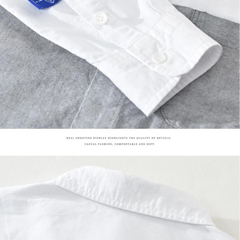 Langarmhemd für Herren im koreanischen Stil Frühling/Herbst Reine Baumwolle Lässige Oberteile Neue Mode Herrenbekleidung Patchworkhemd Jugend