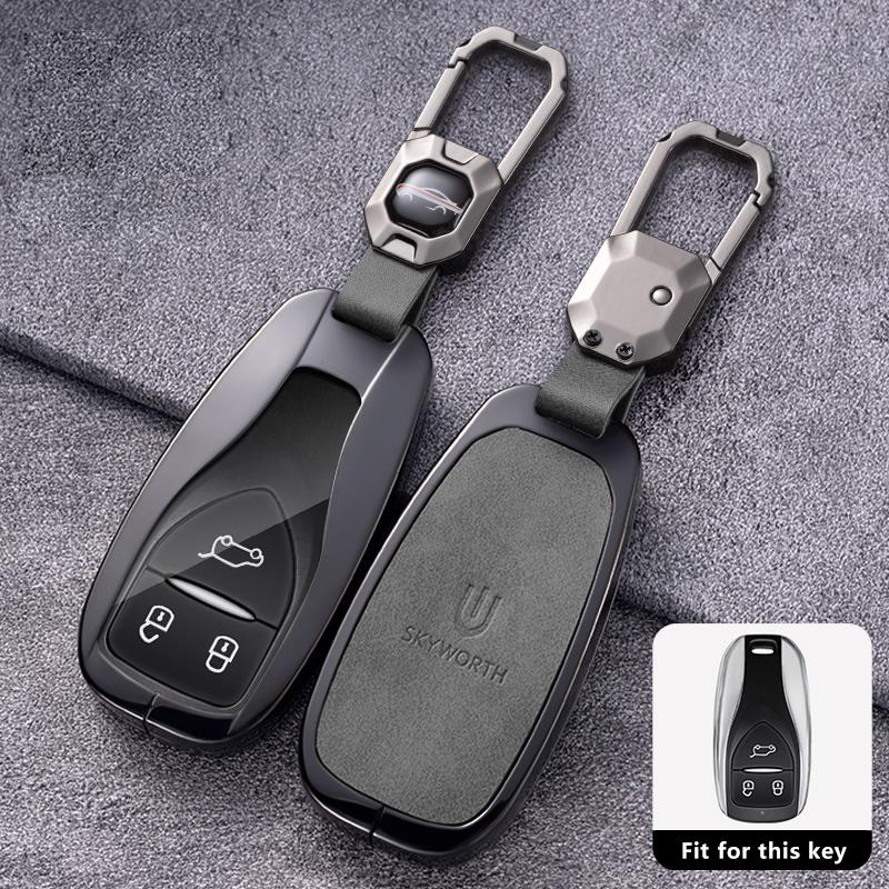 Porte-clés de voiture en alliage de zinc et cuir pour SKYWORTH SKYWELL ET5 EV6 HT-i Coque de protection à distance Porte-clés Accessoires
