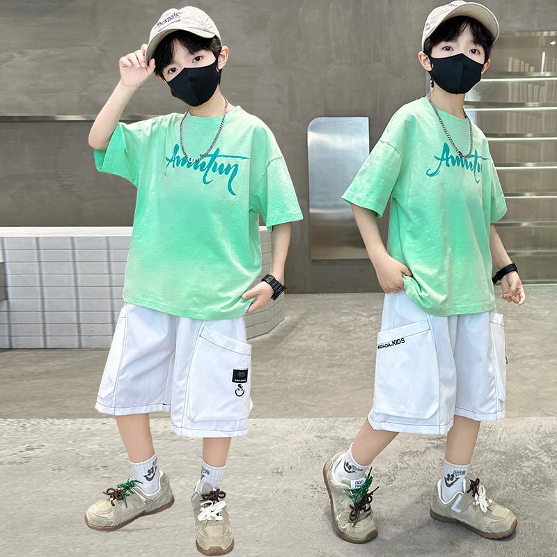 Boys' Summer Outfit Set 2026 New Trendy Children's Summer Tie Dye Gradient Short Sleeved Two-piece Set for Boys' Handsome Children's Clothing
