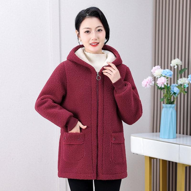 Herbst- und Winterjacken, Damen Plus Samtverdickte Granularfleece-Wattierte Jacke, Damen Wattierte Jacke, Übergröße Wattierte Jacke