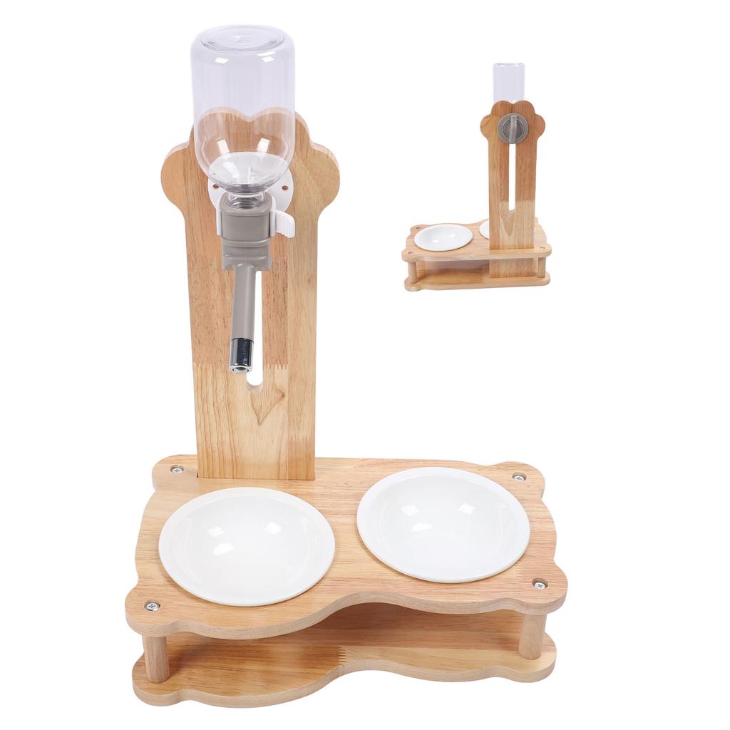 Wood Raised Cat Food Bowls Multifunctional 2 in 1 Automatic Cat Water Feeder and Food Bowl Set with Stand for Dog Pets