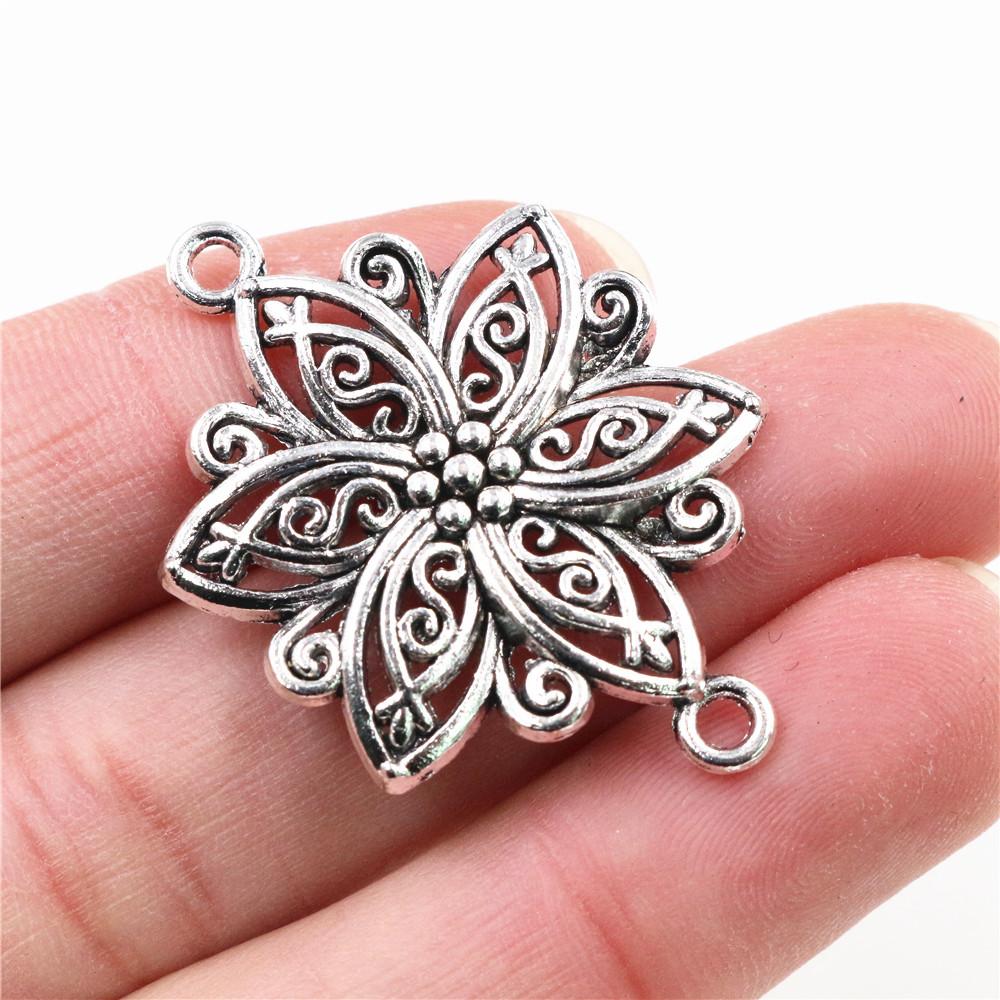 40x28mm 5pcs Antique Sliver and Bronze Plated  Flower Style Handmade Charms Pendant:DIY for Bracelet Necklace