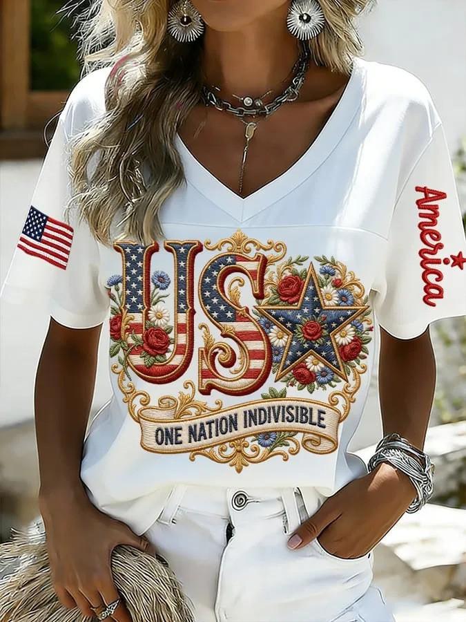 European and American Style Women's Clothing Casual V-neck Short-sleeved T-shirt D Digital Printing Source Wholesale