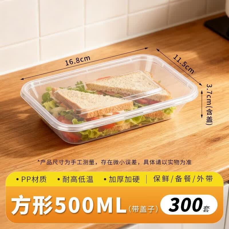 

HANDUNYOU 500ml Rectangular Disposable Compartment Food Containers
