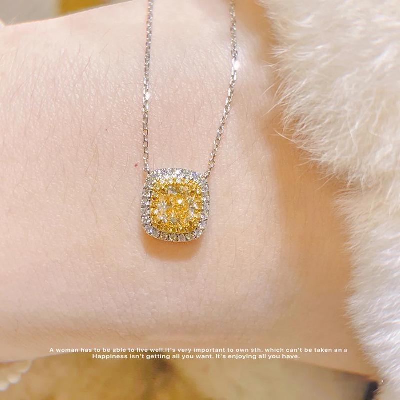 18k Gold Plated Yellow Diamond Pendant Necklace - Elegant Luxury for Women