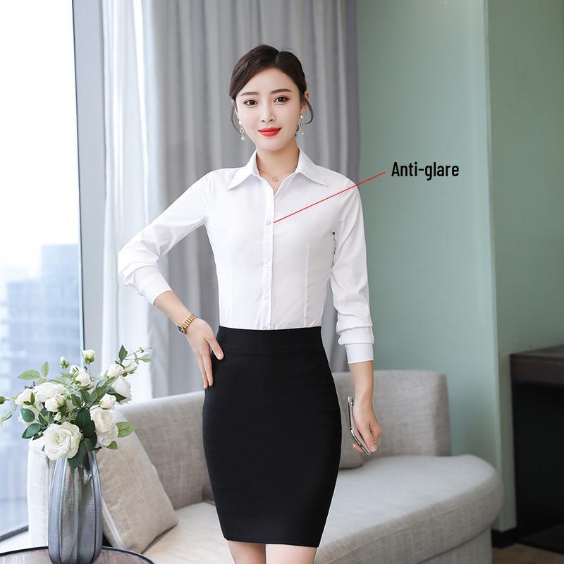 Korean Style Women's White Shirt: Spring/Autumn, Slim Fit, Long/Short Sleeve, Professional Workwear, Plus Size Options