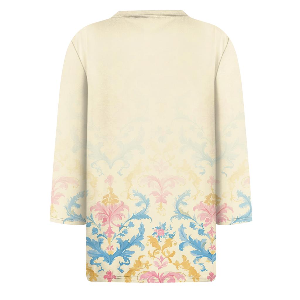 Women's Fashion Casual 3/4 Sleeve T,Shirt Printed Round Neck Pullover Top