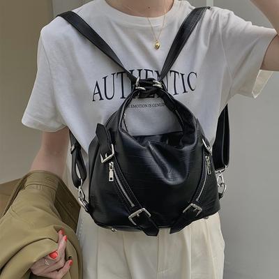 Soft Leather PU Shoulder Bag for Men and Women Crossbody Bag Motorcycle Style with Multiple Zippers Dual-use Backpack Niche Design