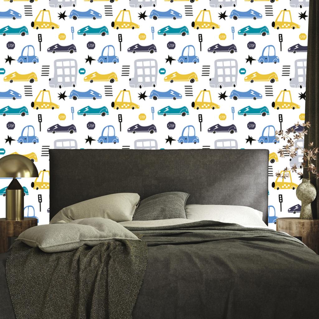 Wallpaper Colorful cars fairy tale decoration for living room and bedroom 50x1000