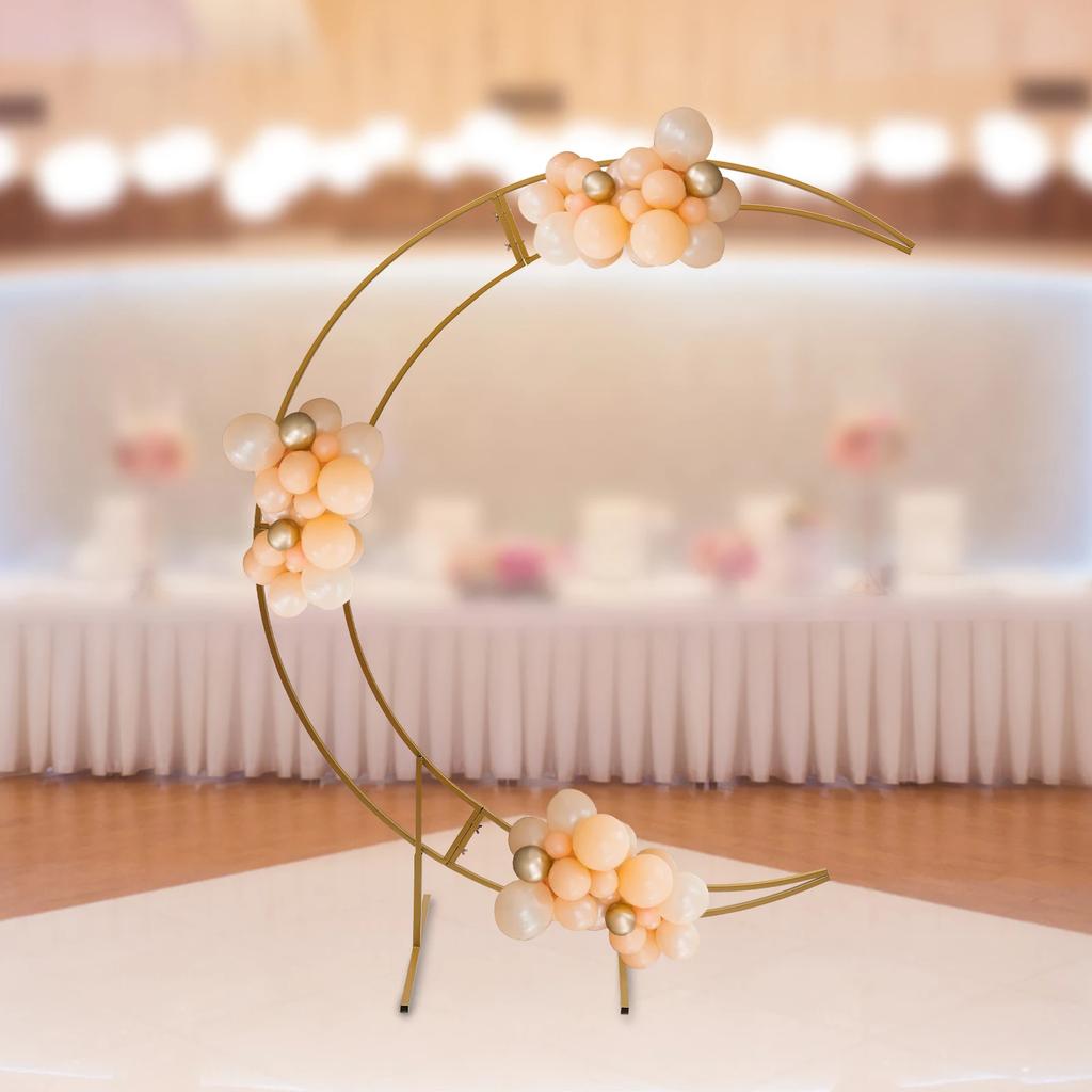 7ft Gold Metal Crescent Moon Wedding Arch Stand, Half Curved Flower Balloon Frame Birthday Party Backdrop