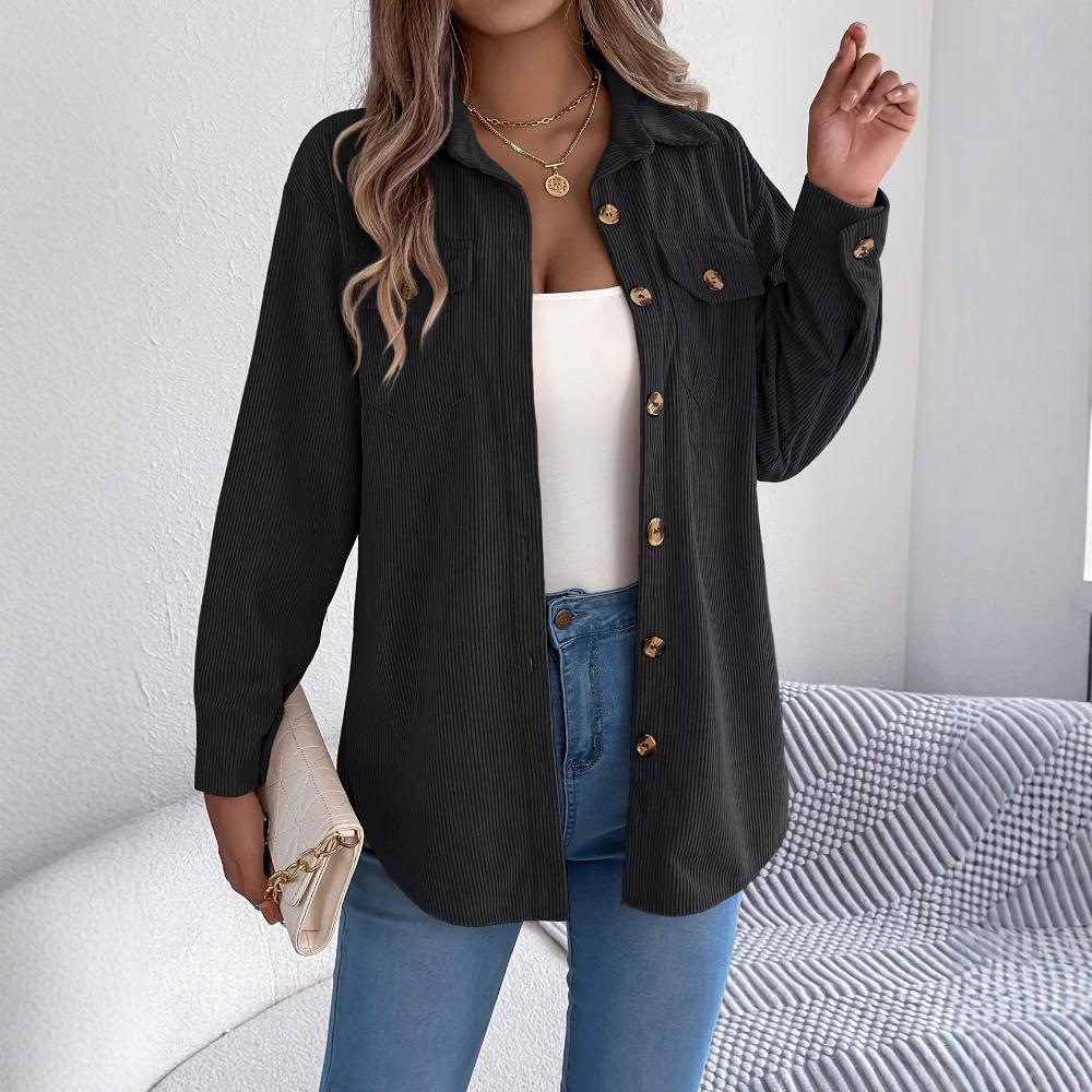 Women's Casual Shirt Long-Sleeve Striped Mid-Length Jacket Shirt Fall/Winter Top