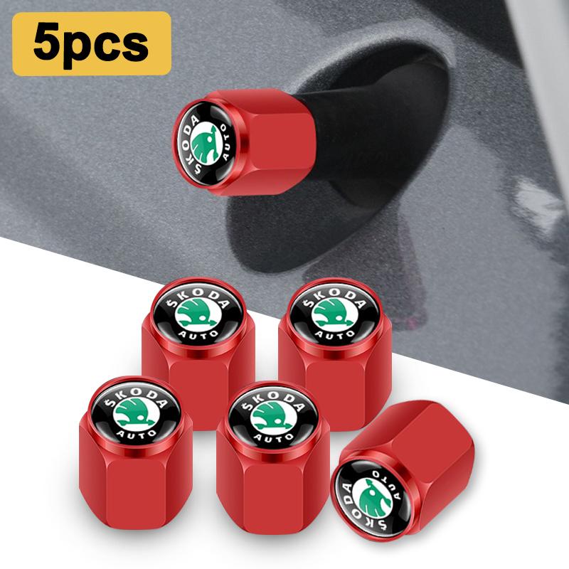 5pcs Metal Car Tire Wheel Theftproof Cap Air Valve Stem Dust Waterproof Cover For Skoda Fabia Superb Rapid Yeti Karoq Vision MK3  VR6
