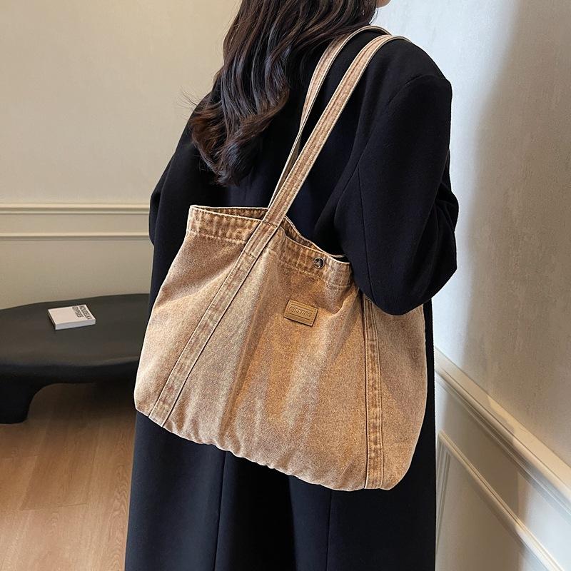 Denim canvas shoulder bag women's 2025 new large-capacity shopping bag niche literary tote bag casual handbag