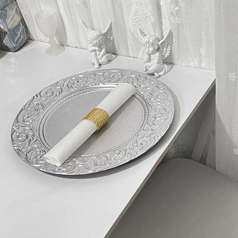 Sottopiatto Dorato in Plastica Piatto da Servizio Decorativo Vassoio da Servizio per Cena di Festa Organizzatore da Tavola per Banchetto di Matrimonio e Natale