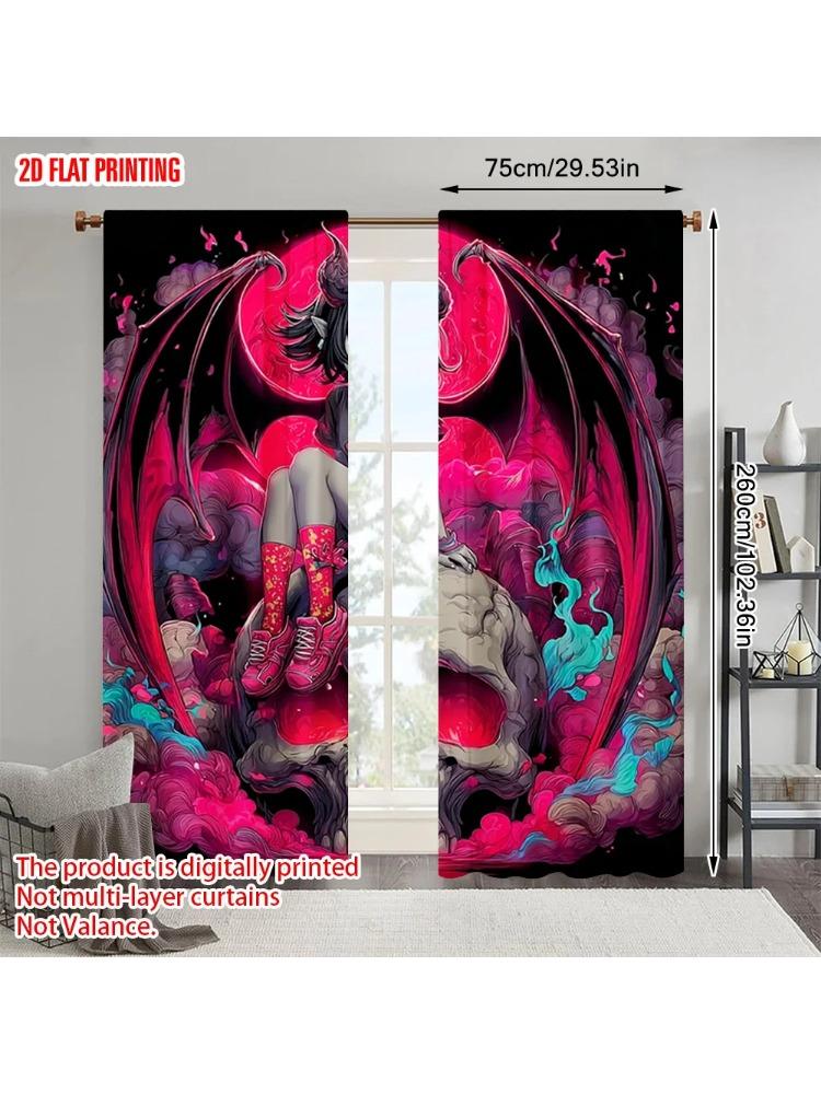 

Set Of 2 Plane Printing Curtain Popular Cute Little Witch Polyester Fabric Without Rod All Seasons Ldeal Home Office Curtains Made Window Treatment W100*H70(CM)-Grommet top&2PCS