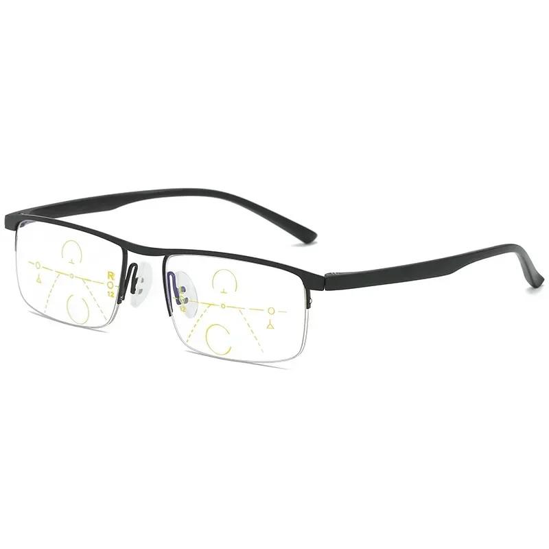 Men'S Business Semi-Frame Multi-Focus Reading Glasses Fashionable Trend Glasses Anti-Blue Light Presbyopia Glasses +1.0 To +4.0