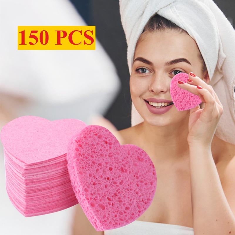New 10-150Pcs Heart-shaped Can Face-washing Puff Natural Compressed&Degradable Face Washing Sponge Facial Facial Cleansing Tools