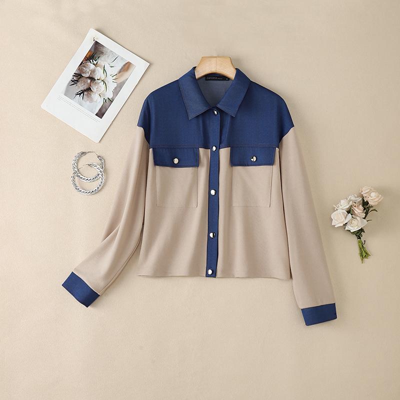 ZANZEA Dámská patchworková halenka s dlouhým rukávem s dlouhým rukávem