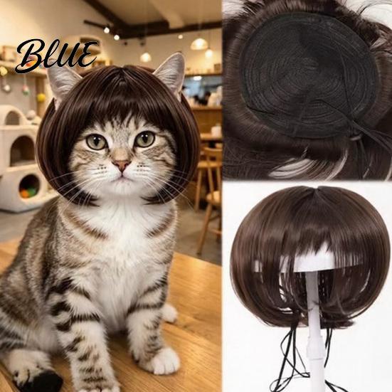 Adjustable Cat Hair Pieces Funny Dog Wig for Small Medium Large Dogs Pet Cute Bob Style Costume with Elastic Band Cosplay Halloween Christmas,