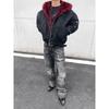 Amerikanische Retro Kapuzenjacke Herren Damen Winter Samt Kurz Locker Warm