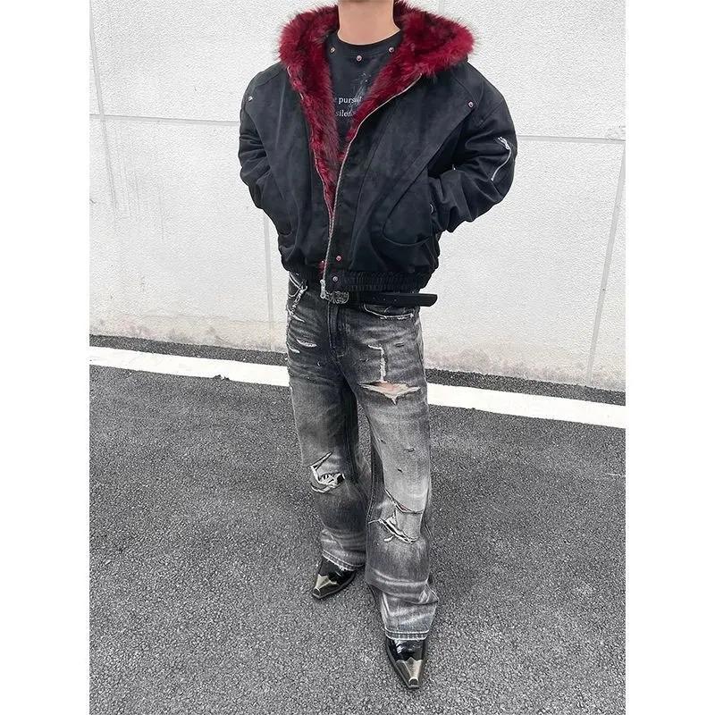 Amerikanische Retro Kapuzenjacke Herren Damen Winter Samt Kurz Locker Warm