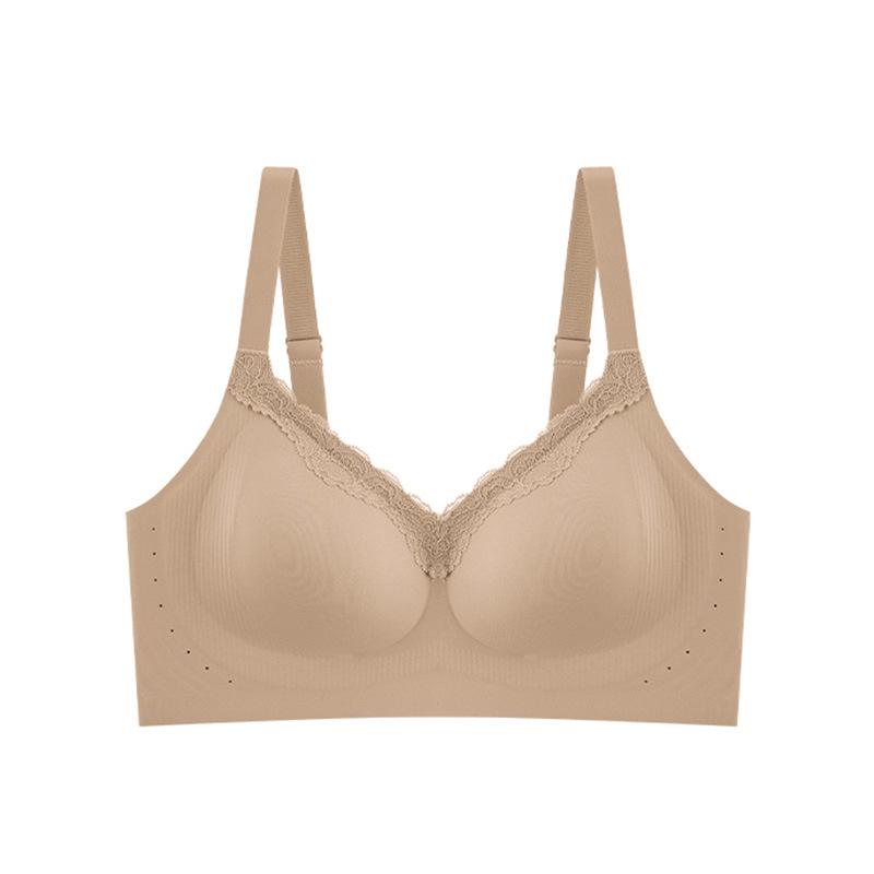 Lace Trim Seamless Deep V Soft Support Wireless Bra for Small Busts