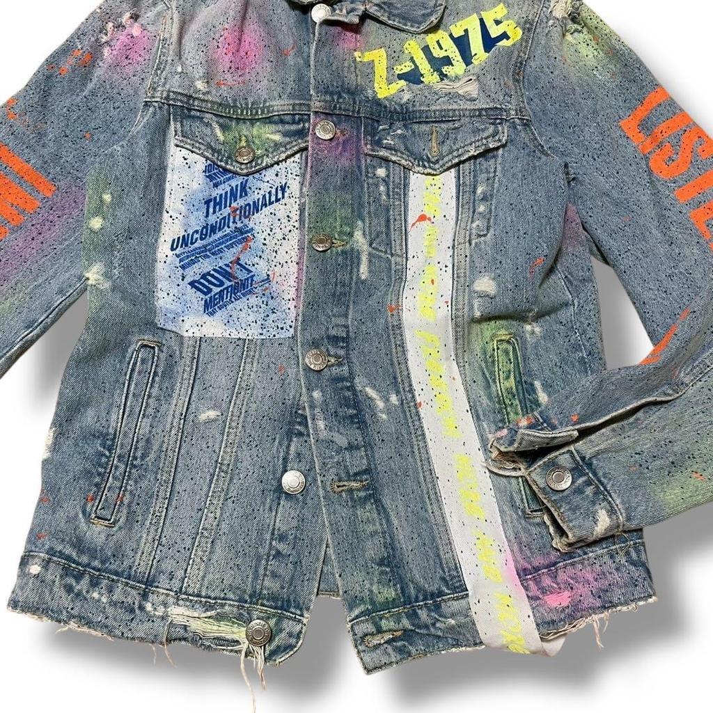 [USED] Classic ZARA colorful painted distressed denim jacket/jacket