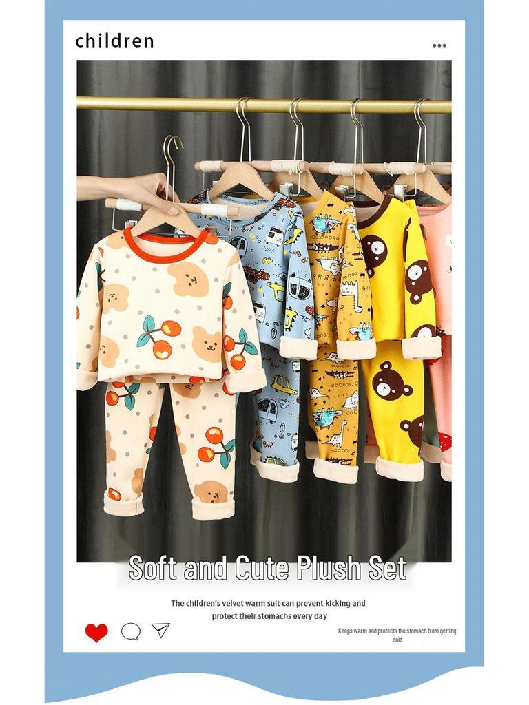 Children's Thermal Underwear Set - Boys & Girls Velvet-Lined Two-Piece Winter Pajamas