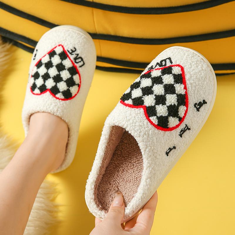 Mushroom Winter Smiley Face Peach Heart Cotton Slippers Indoor Home Plush Warm Slippers Thickened Warm